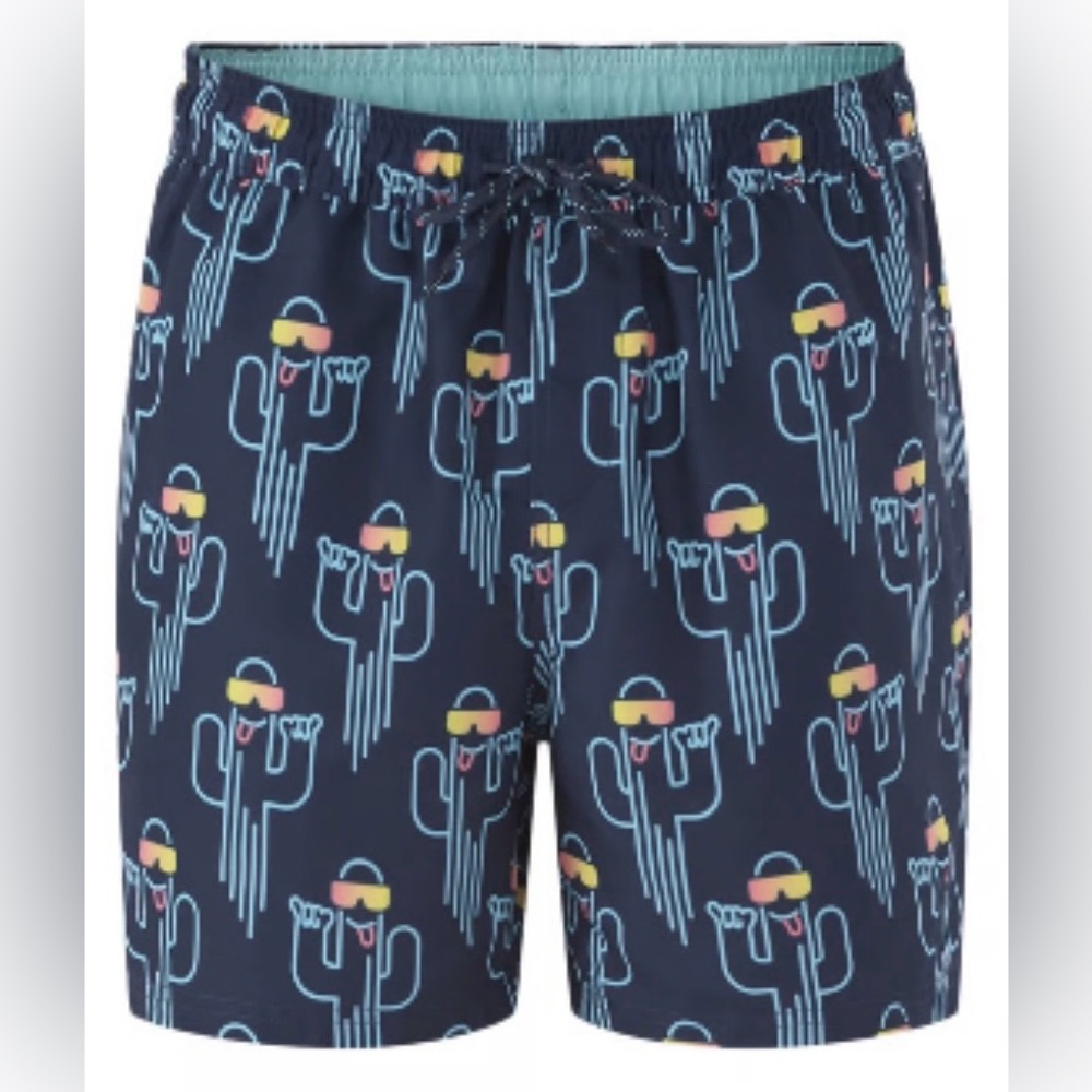 No Boundaries Cactus Sunglasses Swim Trunks Men’s Size L Navy Novelty Print